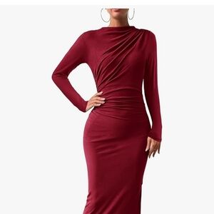 Elegant Long Sleeve Red Dress